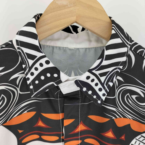 キング 総柄 プリント 比翼ボタン ポリ L/S シャツ メンズ