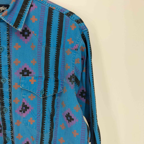 ラングラー Wrangler 80S USA製 REGULAR FIT 総柄 ストライプ L/S シャツ メンズ 16-36