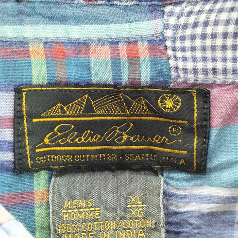エディーバウアー Eddie Bauer 90s 黒タグ パッチワーク 半袖シャツ メンズ JPN:XL