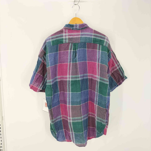 トミーヒルフィガー TOMMY HILFIGER エンブレム刺繍 リネンコットン 半袖チェックシャツ メンズ import:L