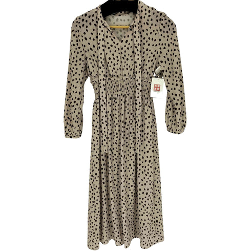 ナチュラルビューティーベーシック NATURAL BEAUTY BASIC 22AW ダルメシアン柄 ボウタイ ロング ワンピース レディース PS