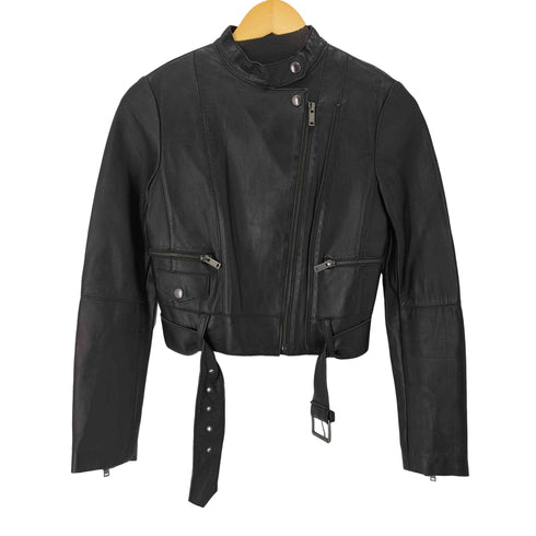 バナナリパブリック BANANA REPUBLIC 裾ジップ ラムレザーシングルライダースジャケット レディース XXS
