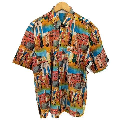 CARLO PALAZZI フラップポケット アートプリント 比翼 S/S シャツ メンズ import:L