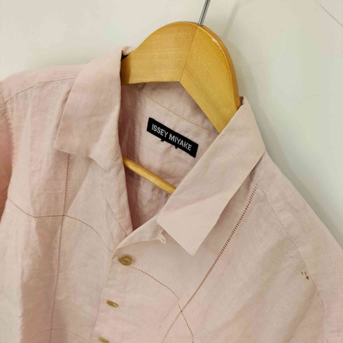 イッセイミヤケ ISSEY MIYAKE カットアウト リネン オープンカラーシャツ メンズ JPN:3