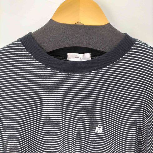 MUHET ワンポイントロゴ刺繍 L/S ボーダーTシャツ レディース LL