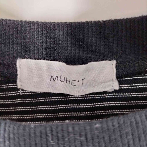 MUHET ワンポイントロゴ刺繍 L/S ボーダーTシャツ レディース LL