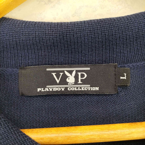 プレイボーイ PLAYBOY ロゴ刺繍フロントハーフジップボーダーニットポロ メンズ L