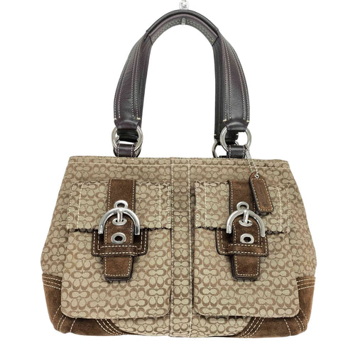 コーチ COACH スウェード切替 マイクロシグネチャーロゴ バックルポケットデザイントートバッグ レディース
