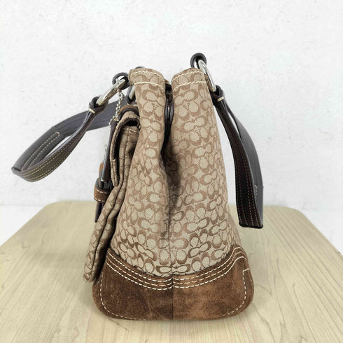 コーチ COACH スウェード切替 マイクロシグネチャーロゴ バックルポケットデザイントートバッグ レディース