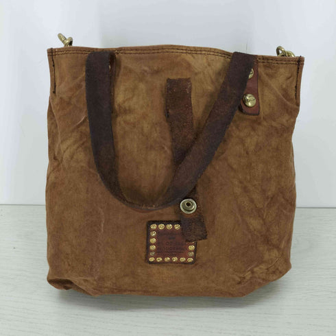 カンポマッジ campomaggi Shopping bag Genziana in canvas and leather レザー切替 キャンバスショルダーバッグ レディース