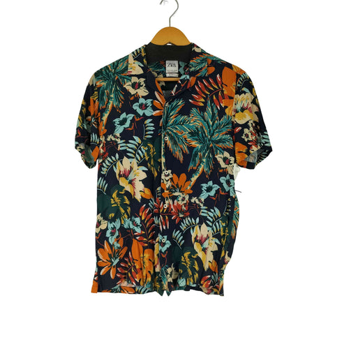 ザラ ZARA 総柄 S/S 開襟シャツ メンズ import:S