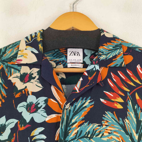 ザラ ZARA 総柄 S/S 開襟シャツ メンズ import:S