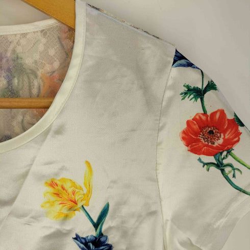 ダブルアールジョイアス WR Joias サテン レース 花柄 切替 クルーネックTシャツ レディース JPN:M