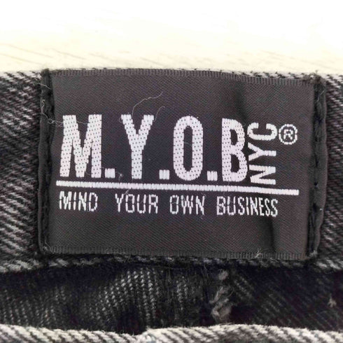 エムワイオービーエヌワイシー M.Y.O.B NYC フロントジップ フリンジブラックデニムパンツ メンズ