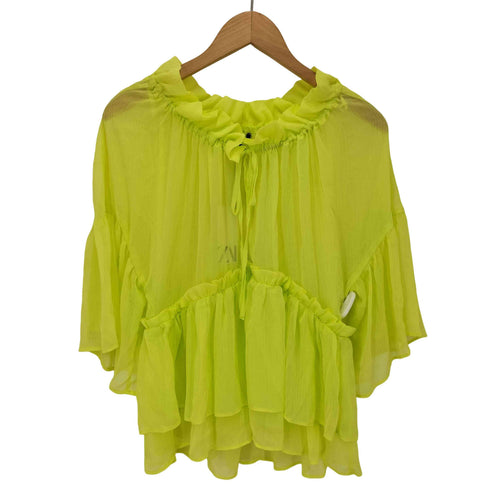 ザラ ZARA LIME SHEER CHIFFON TUNIC TOP BLOUSE シアー フリル ブラウス レディース import:M