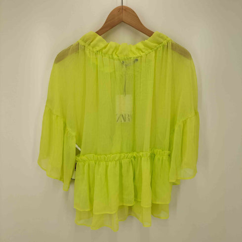ザラ ZARA LIME SHEER CHIFFON TUNIC TOP BLOUSE シアー フリル ブラウス レディース import:M