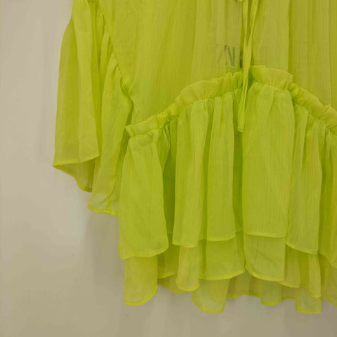 ザラ ZARA LIME SHEER CHIFFON TUNIC TOP BLOUSE シアー フリル ブラウス レディース import:M