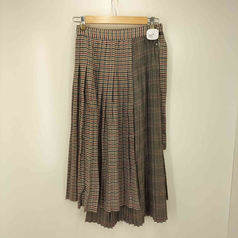 ザラ ZARA CHECKED PATCHWORK SKIRT チェック プリーツ ラップ スカート レディース XS