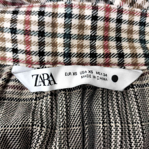 ザラ ZARA CHECKED PATCHWORK SKIRT チェック プリーツ ラップ スカート レディース XS