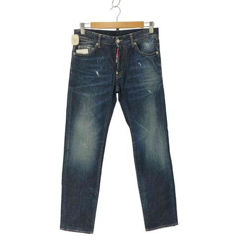 ディースクエアード DSQUARED2 13SS ダメージ加工 スリムストレートデニムパンツ メンズ EUR:46-48
