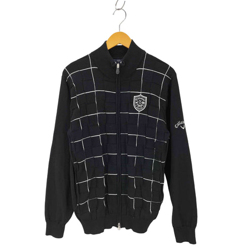 キャロウェイ Callaway 刺繍ロゴ チェックデザイン ジップアップニット メンズ JPN:XL