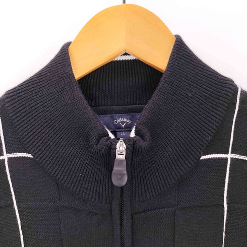 キャロウェイ Callaway 刺繍ロゴ チェックデザイン ジップアップニット メンズ JPN:XL