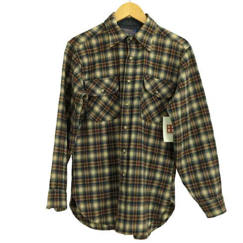ペンドルトン PENDLETON 70-80s USA製 PURE VIREGIN WOOL 襟キルティング ダブルポケット チェック ネルシャツ メンズ import:M