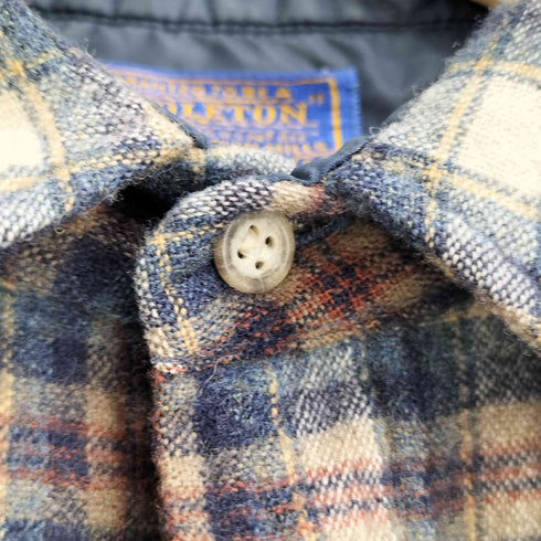 ペンドルトン PENDLETON 70-80s USA製 PURE VIREGIN WOOL 襟キルティング ダブルポケット チェック ネルシャツ メンズ import:M