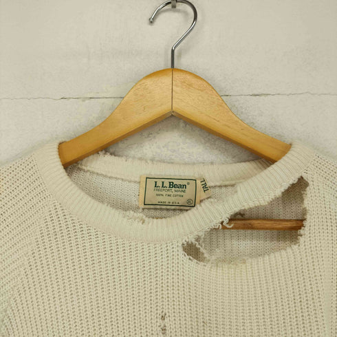エルエルビーン L.L.Bean 90S MADE IN USA ダメージ加工コットンラグランニット メンズ XL-TALL