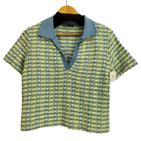 ザラ ZARA 総柄 半袖 スキッパー クロップド ニットポロ レディース import:S