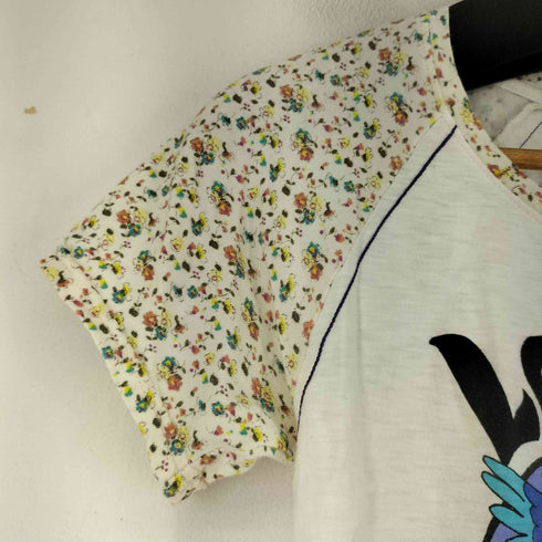 スカラー ScoLar 袖花柄 フロントプリント S/S ラグランTシャツ レディース JPN:M