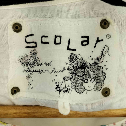 スカラー ScoLar 袖花柄 フロントプリント S/S ラグランTシャツ レディース JPN:M