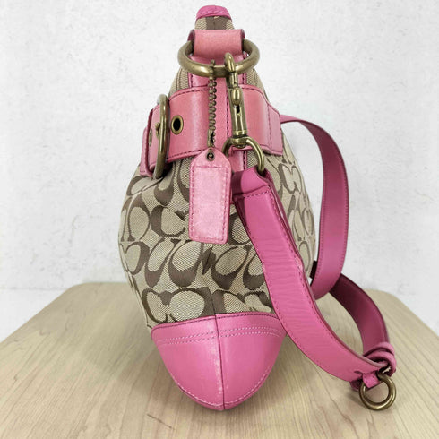 コーチ COACH シグネチャーロゴ レザー×キャンバスショルダーバッグ レディース