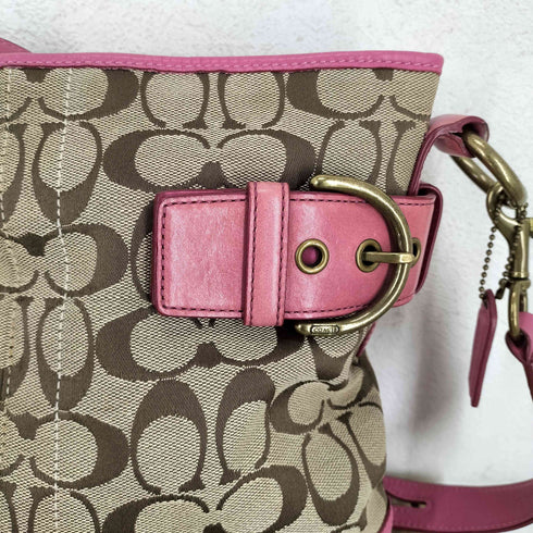 コーチ COACH シグネチャーロゴ レザー×キャンバスショルダーバッグ レディース