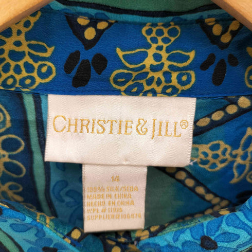CHRISTIE & JILL シルク 100% 総柄 レギュラーカラー L/S シャツ レディース 14
