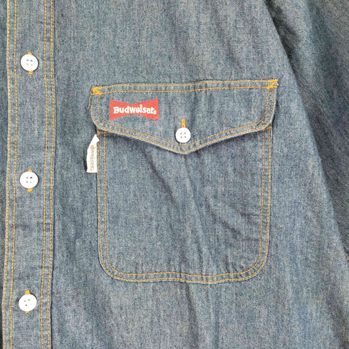 バドワイザー Budweiser 90S ロゴ刺繍 フラップポケット S/S デニムシャツ メンズ JPN:L