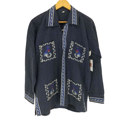 70s 総刺繍民族柄 比翼仕立て グアテマラ開襟シャツ メンズ