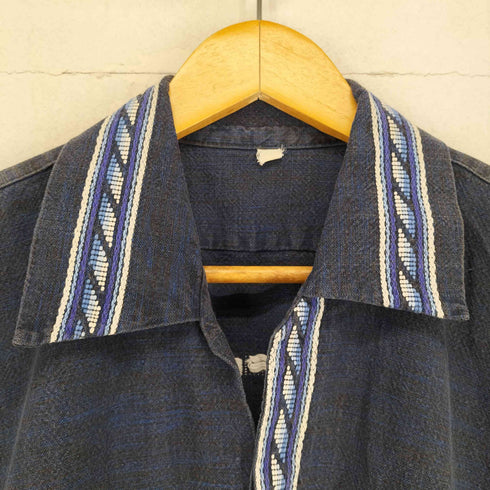 70s 総刺繍民族柄 比翼仕立て グアテマラ開襟シャツ メンズ
