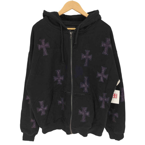 アンノウンロンドン UNKNOWN LONDON RHINESTONE CROSS ZIP-UP HOODIE ラインスト ーン クロス ジップアップ パーカー メンズ import:L