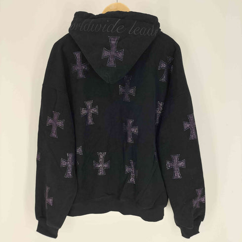 アンノウンロンドン UNKNOWN LONDON RHINESTONE CROSS ZIP-UP HOODIE ラインスト ーン クロス ジップアップ パーカー メンズ import:L