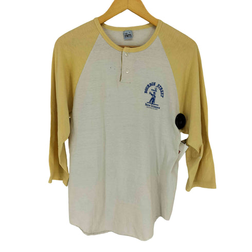 THE KNITS 70s- USA製 袖シングル ラグラン BOURBON STREET ヘンリーネック七分袖カットソー メンズ JPN:L
