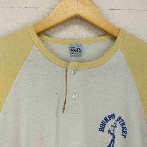 THE KNITS 70s- USA製 袖シングル ラグラン BOURBON STREET ヘンリーネック七分袖カットソー メンズ JPN:L