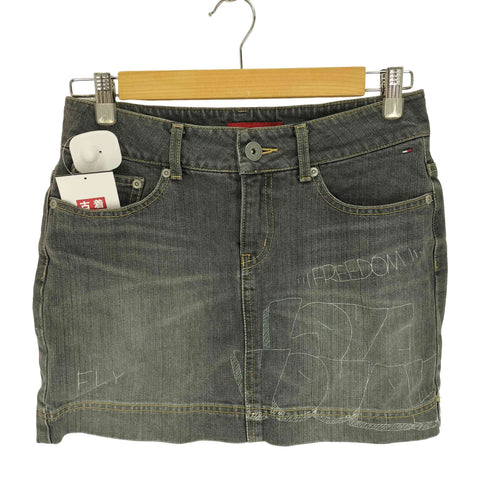 トミー TOMMY GIRL FREEDOM LOVE YOUALL 両面プリント ロゴ刺繍 デニム ショート スカート Y2K レディース M