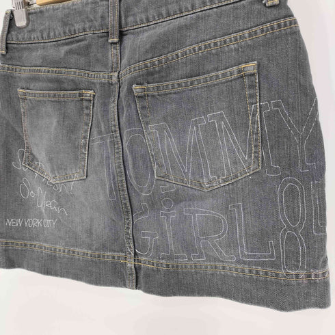 トミー TOMMY GIRL FREEDOM LOVE YOUALL 両面プリント ロゴ刺繍 デニム ショート スカート Y2K レディース M