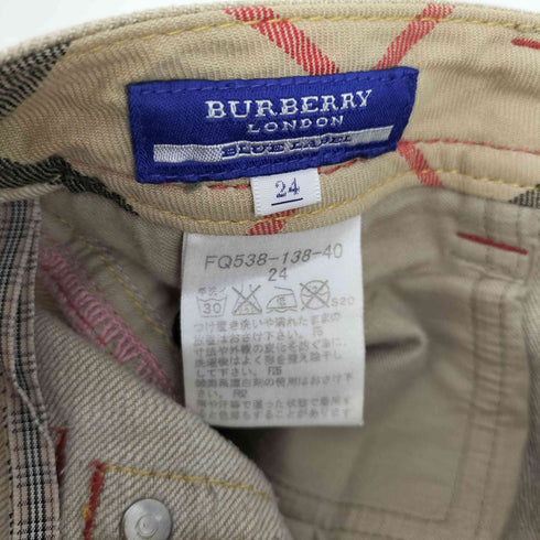バーバリーブルーレーベル BURBERRY BLUE LABEL 裏地ノバチェック ステッチデザイン ロゴ刺繍 スリム ストレート デニム パンツ レディース 24
