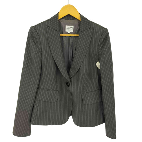 アルマーニコレツィオーニ ARMANI COLLEZIONI ピークドラペル ストライプウールテーラードジャケット レディース 42