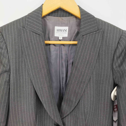 アルマーニコレツィオーニ ARMANI COLLEZIONI ピークドラペル ストライプウールテーラードジャケット レディース 42