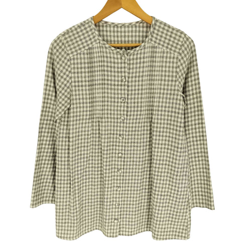 マドモアゼルノンノン mademoiselle NON NON コットン ウール ギンガムチェック ノーカラー L/S シャツ レディース JPN:M