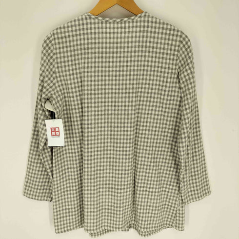 マドモアゼルノンノン mademoiselle NON NON コットン ウール ギンガムチェック ノーカラー L/S シャツ レディース JPN:M