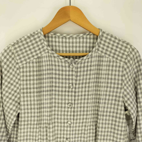 マドモアゼルノンノン mademoiselle NON NON コットン ウール ギンガムチェック ノーカラー L/S シャツ レディース JPN:M